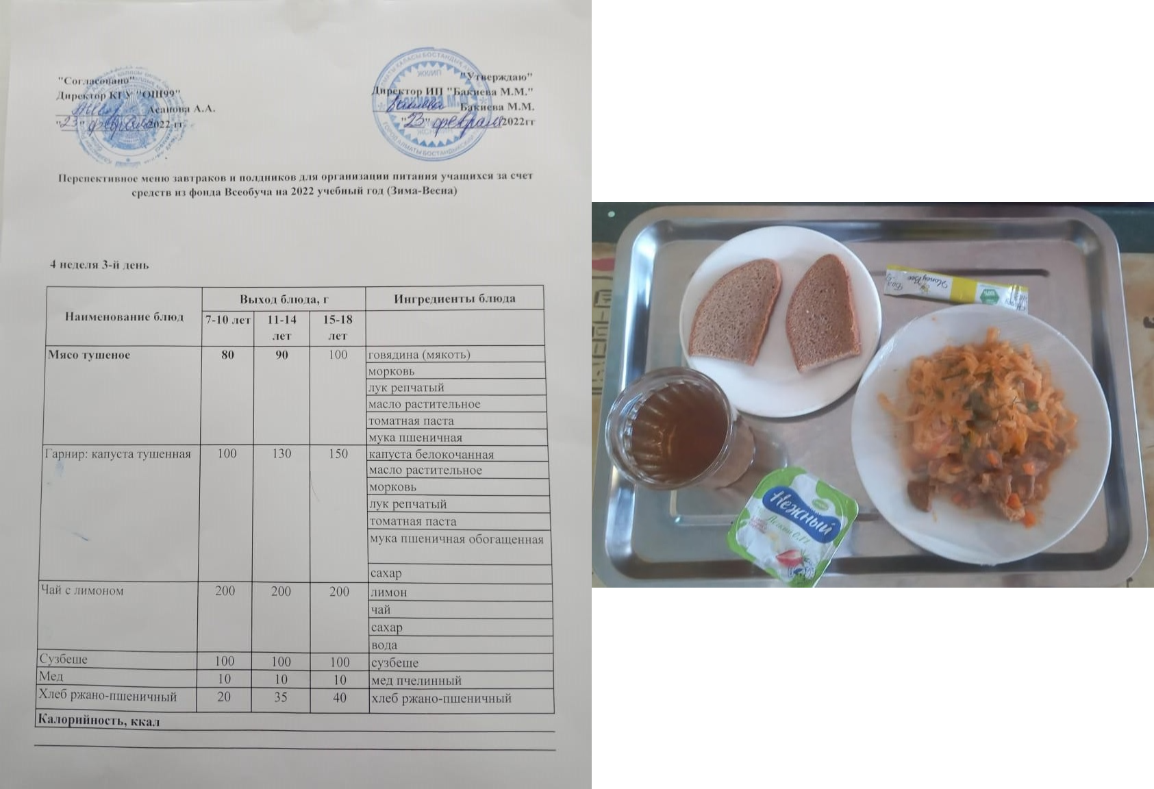 Перспективное меню на 4 неделя 3 день 2022. Перспективалы мәзір 4 апта 3 күн 2022