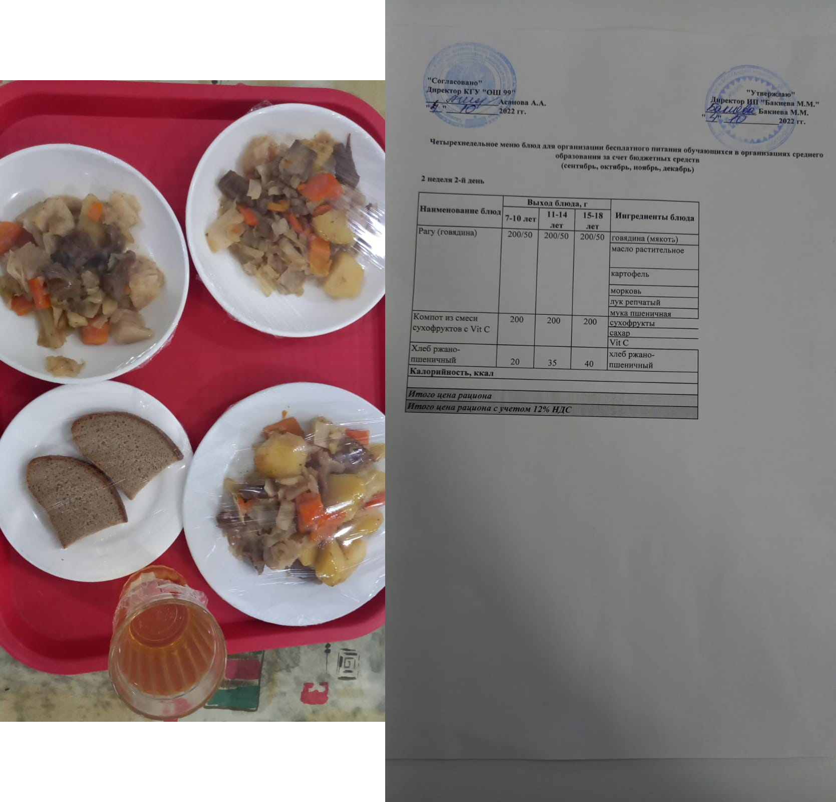 Перспективное меню на 1 неделю 2 день 2022. Перспективалы мәзір 2