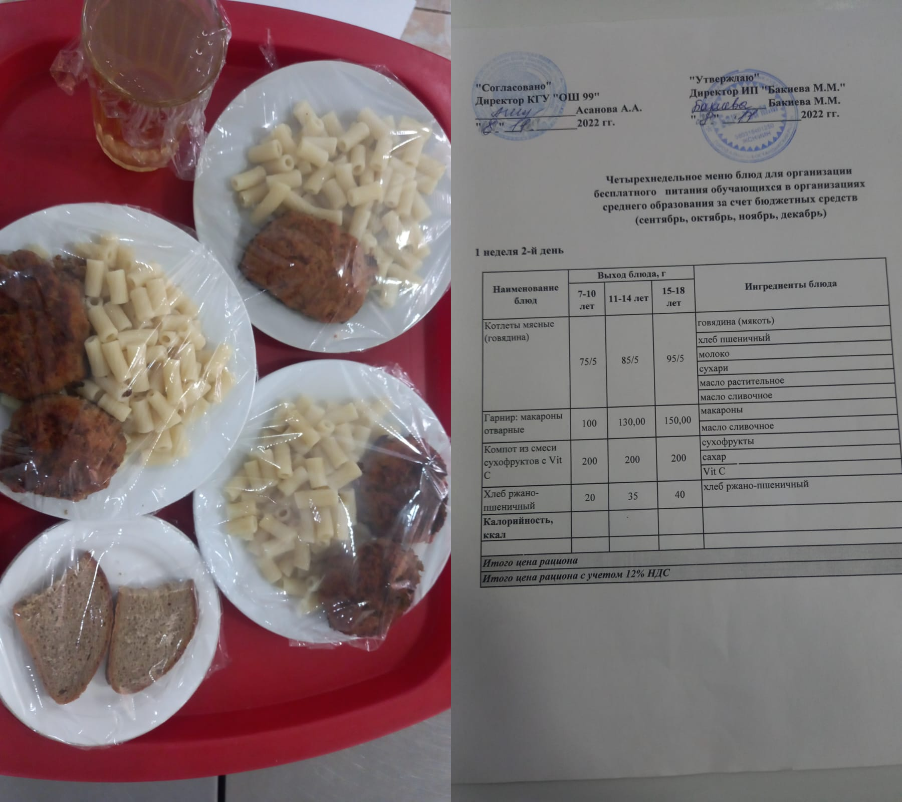 Перспективное меню на 2 неделю 2 день 2022. Перспективалы мәзір 2
