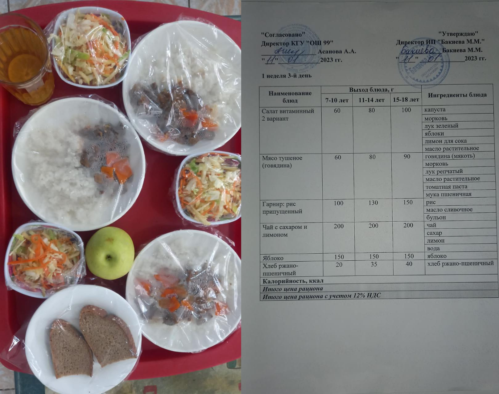 11 қаңтарға арналған ас мәзірі/Контрольное блюдо на 11 января