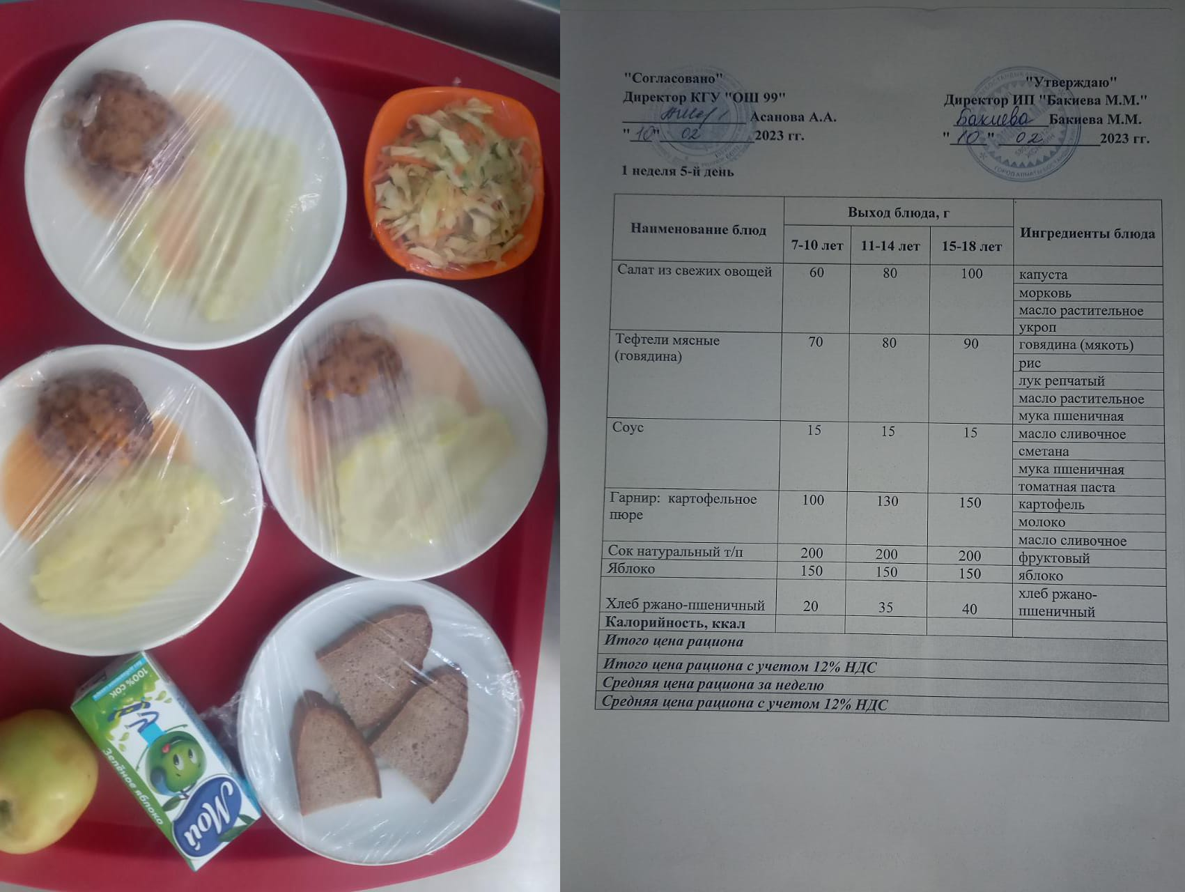 10 ақпанға арналған ас мәзірі/Контрольное блюдо на 10 февраля