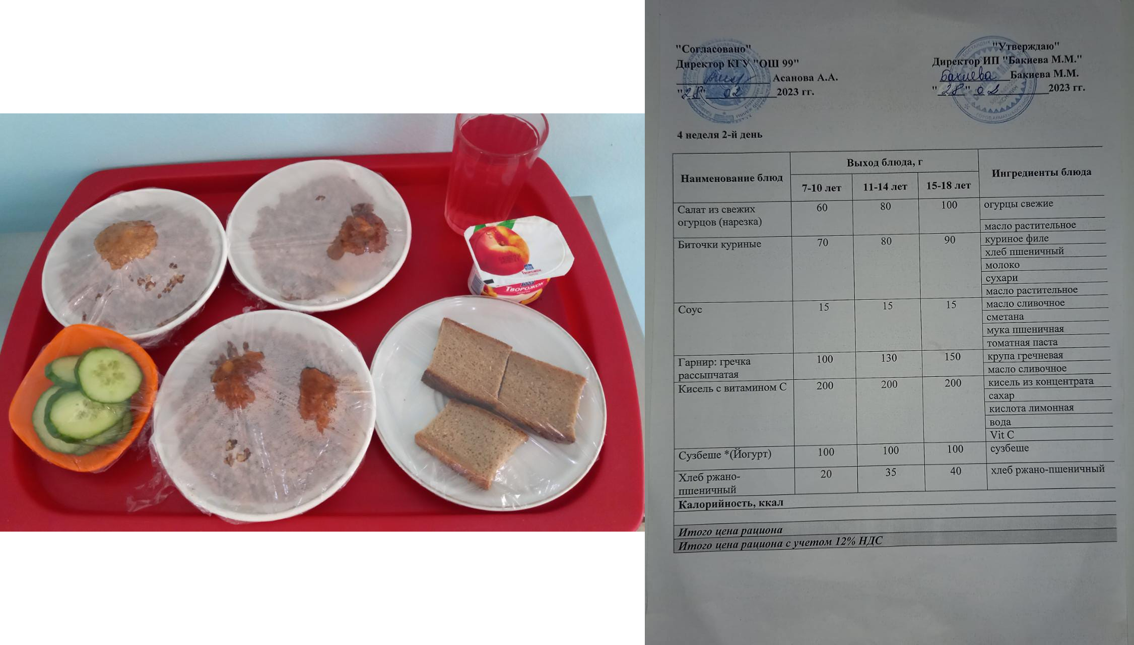 28 ақпанға арналған ас мәзірі/Контрольное блюдо на 28 февраля