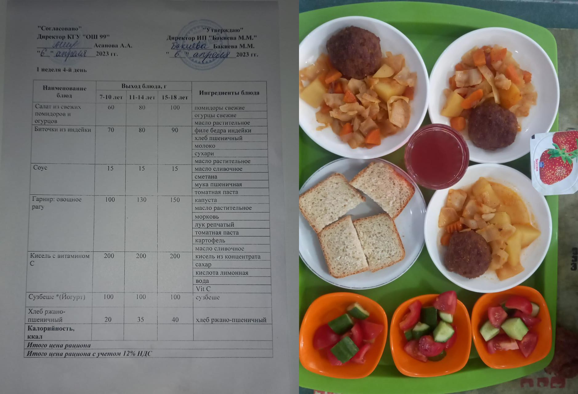 31 наурызға арналған ас мәзірі / Контрольное блюдо на 31 марта