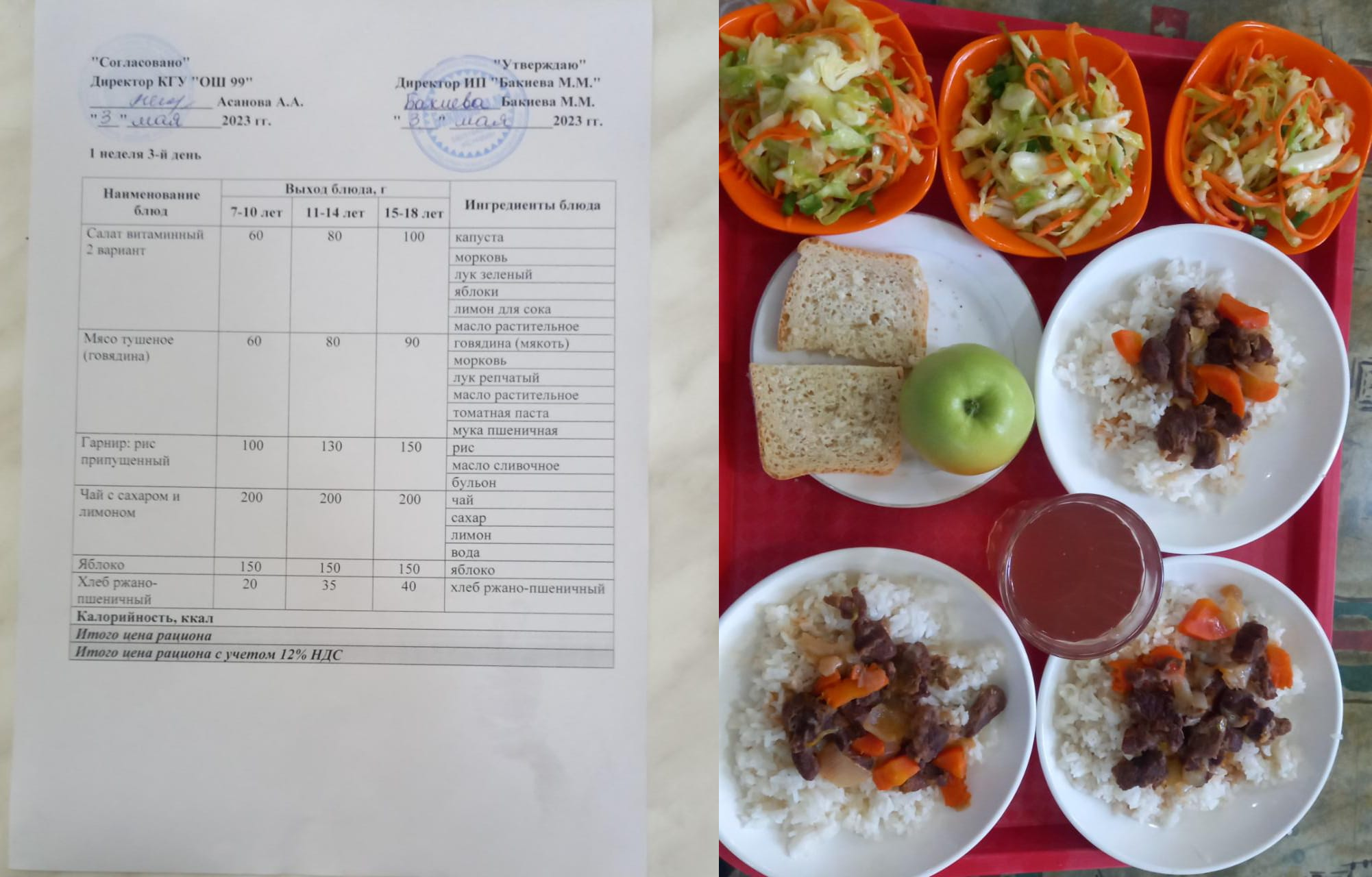 03 мамырға арналған ас мәзірі / Контрольное блюдо на 03 май