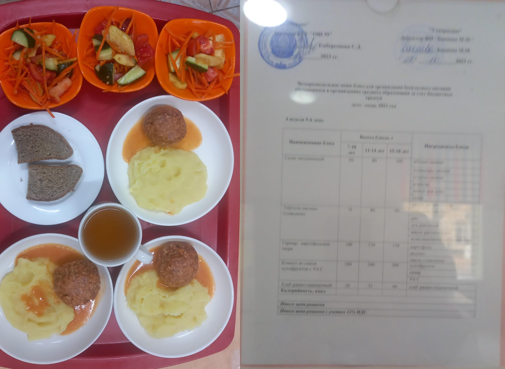 27 қазанға арналған ас мәзірі / Контрольное блюдо на 27 октября