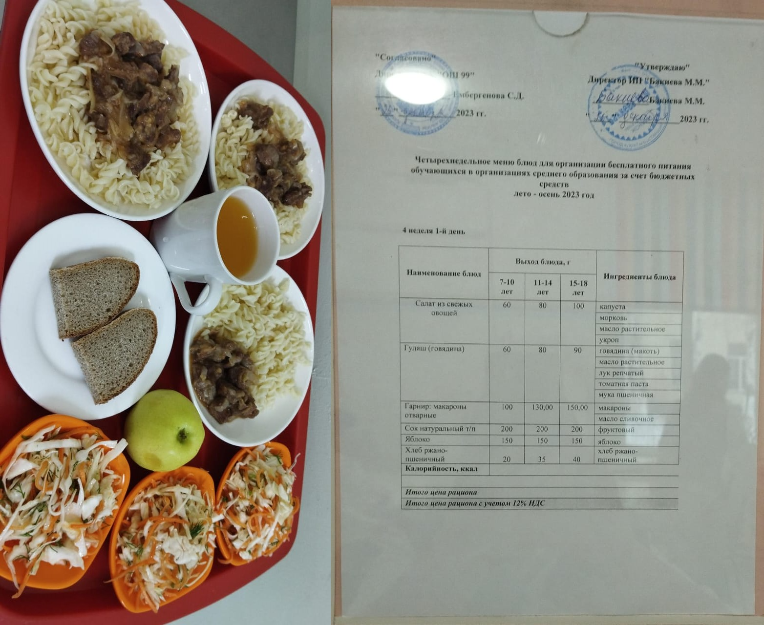 25 желтоқсанға арналған ас мәзірі / Контрольное блюдо на 25 декабря