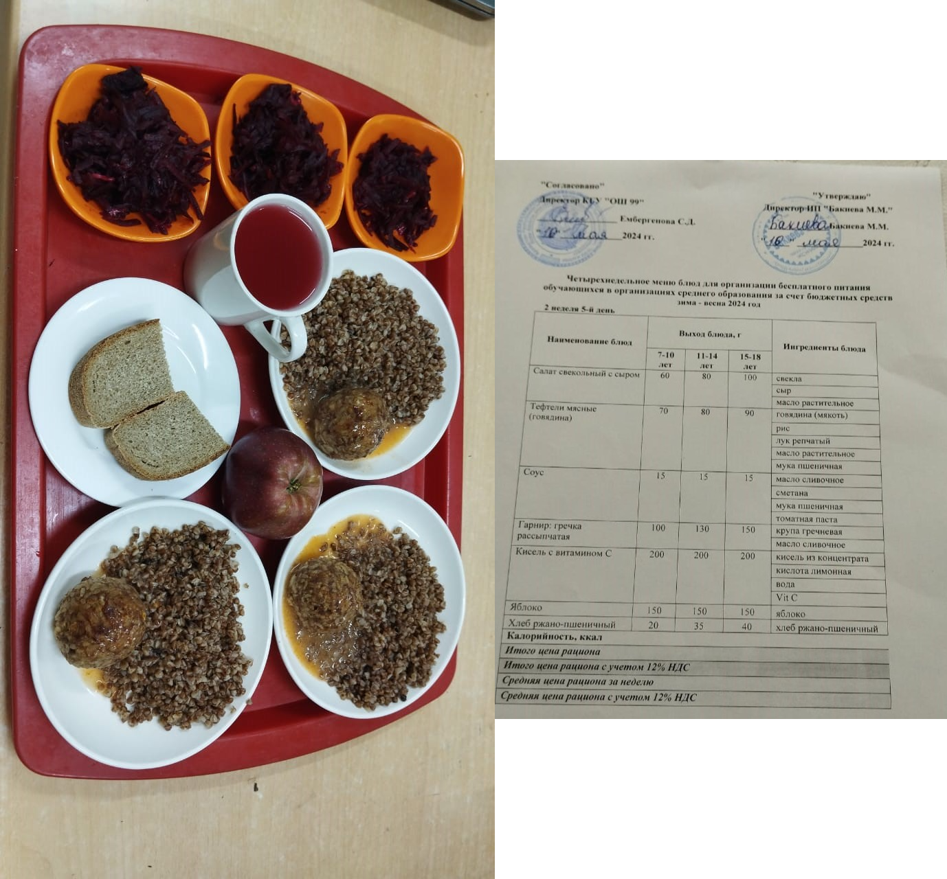 10 мамырға арналған ас мәзірі / Контрольное блюдо на 10 мая