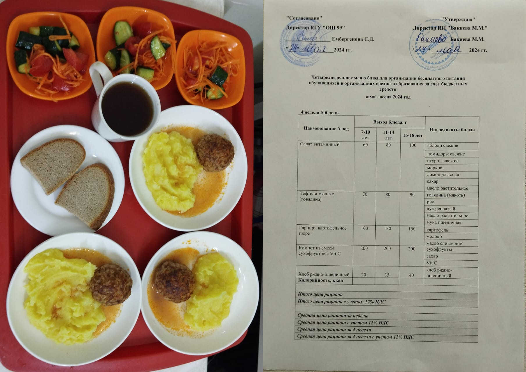 24 мамырға арналған ас мәзірі / Контрольное блюдо на 24 мая 